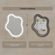 74x94 cm Lustro nieregularne z podświetleniem, 74x94cm, Dual color, Włącznik dotykowy