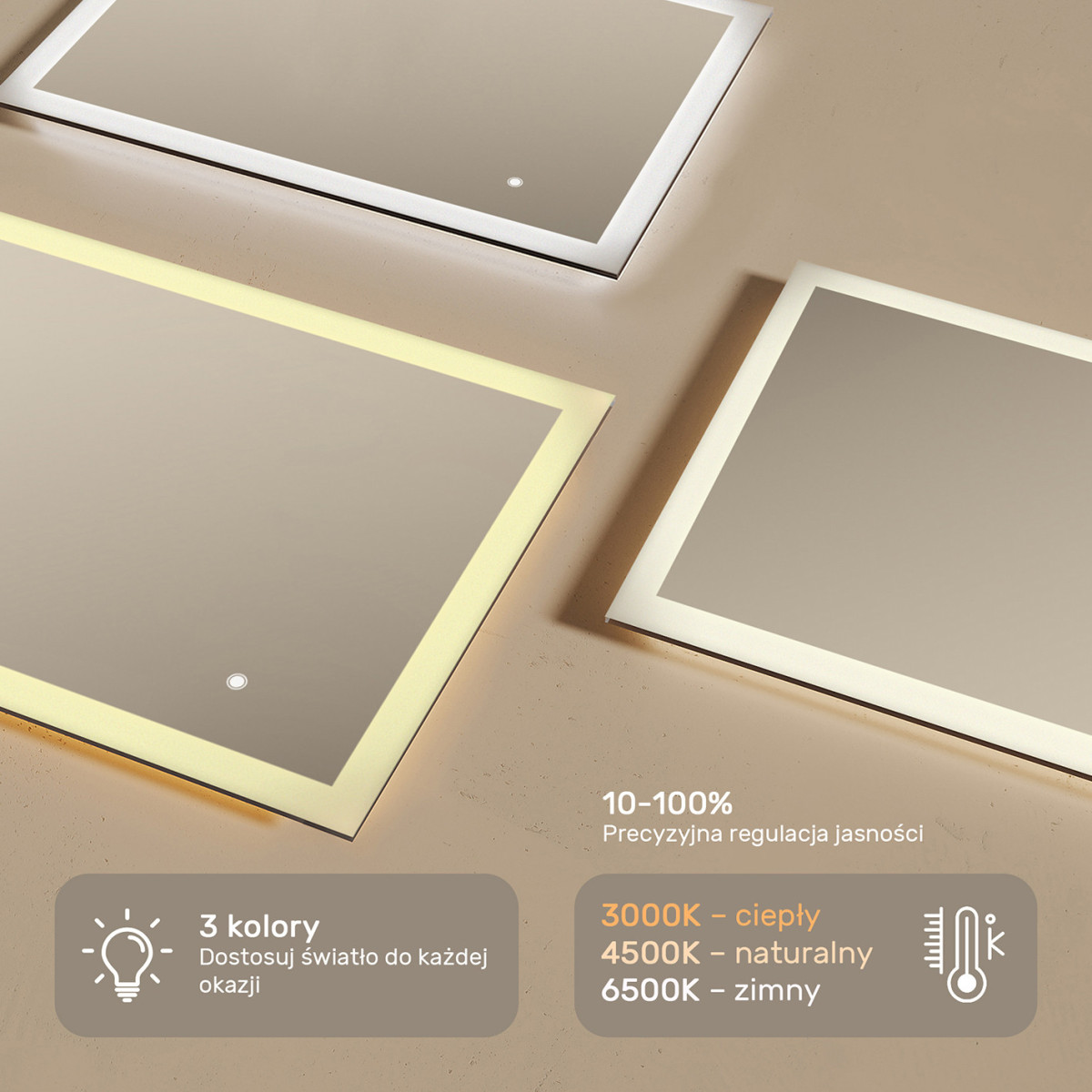 120x70 cm Zaokrąglone lustro do łazienki z oświetlenim LED, 120x70cm, Dual color, Włącznik dotykowy