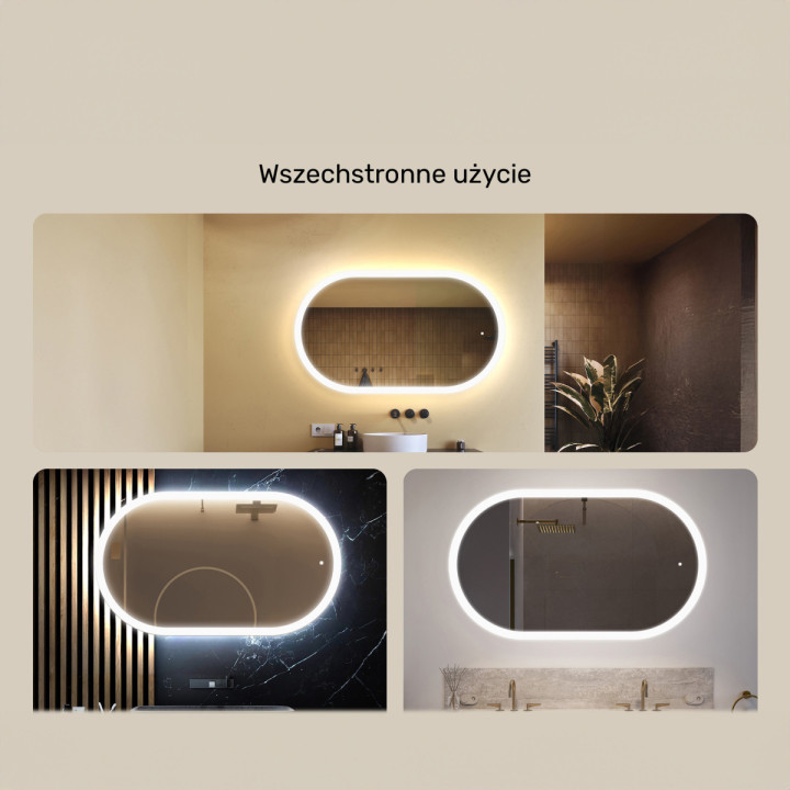120x70 cm Podświetlane lustro do łazienki, 120x70cm, Dual color, Włącznik dotykowy