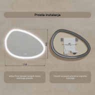 114x84 cm Lustro nieregularne z podświetleniem, 114x84cm, Dual color, Włącznik dotykowy, Mata grzewcza