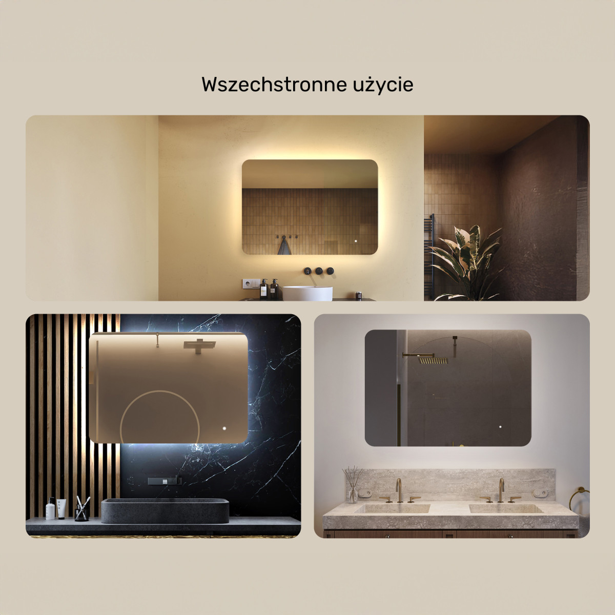 100x70 cm Zaokrąglone lustro do łazienki z oświetlenim LED, 100x70cm, Dual color, Włącznik dotykowy