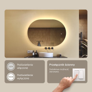 100x70 cm Podświetlane lustro do łazienki, 100x70cm, Dual color, Włącznik dotykowy
