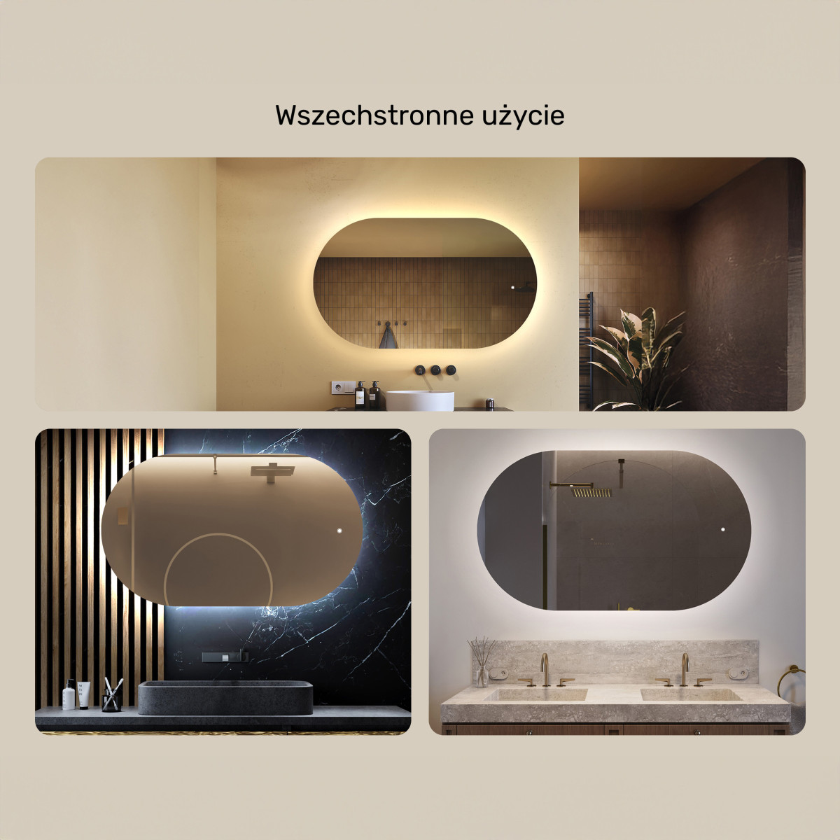 120x70 cm Podświetlane lustro do łazienki, 120x70cm, Dual color, Włącznik dotykowy