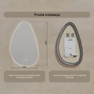 64x104 cm Lustro nieregularne z podświetleniem, 64x104cm, Dual color, Włącznik dotykowy, Mata grzewcza