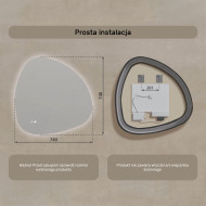 74x74 cm Lustro nieregularne z podświetleniem, 74x74cm, Dual color, Włącznik dotykowy, Mata grzewcza