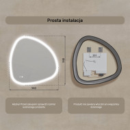 94x94 cm Lustro nieregularne z podświetleniem, 94x94cm, Dual color, Włącznik dotykowy, Mata grzewcza