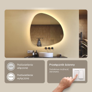 94x94 cm Lustro nieregularne z podświetleniem, 94x94cm, Dual color, Włącznik dotykowy, Mata grzewcza