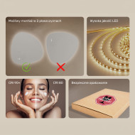 94x94 cm Lustro nieregularne z podświetleniem, 94x94cm, Dual color, Włącznik dotykowy, Mata grzewcza