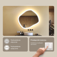 94x84 cm Lustro nieregularne z podświetleniem, 94x84cm, Dual color, Włącznik dotykowy