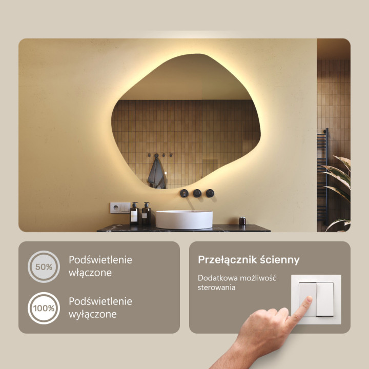 104x94 cm Lustro łazienkowe z oświetleniem, 104x94cm, Dual color, Włącznik dotykowy