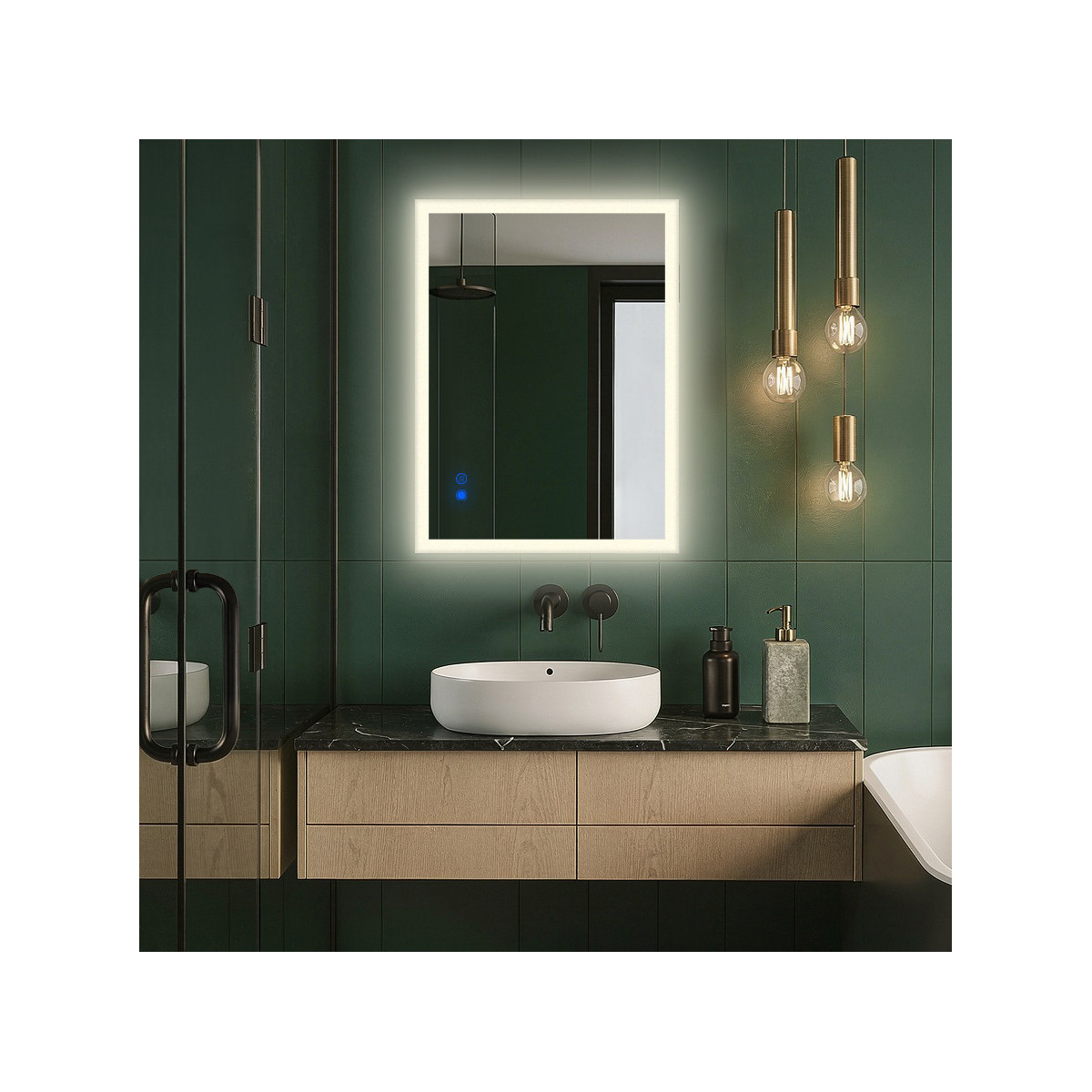 80x60 cm Prostokątne lustro łazienkowe LED 80x60cm z Dual color, Włącznik dotykowy, Mata grzewcza