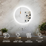 Lustra okrągłe z oświetleniem LED do łazienki 60cm z Dual color, Włącznik dotykowy, Mata grzewcza