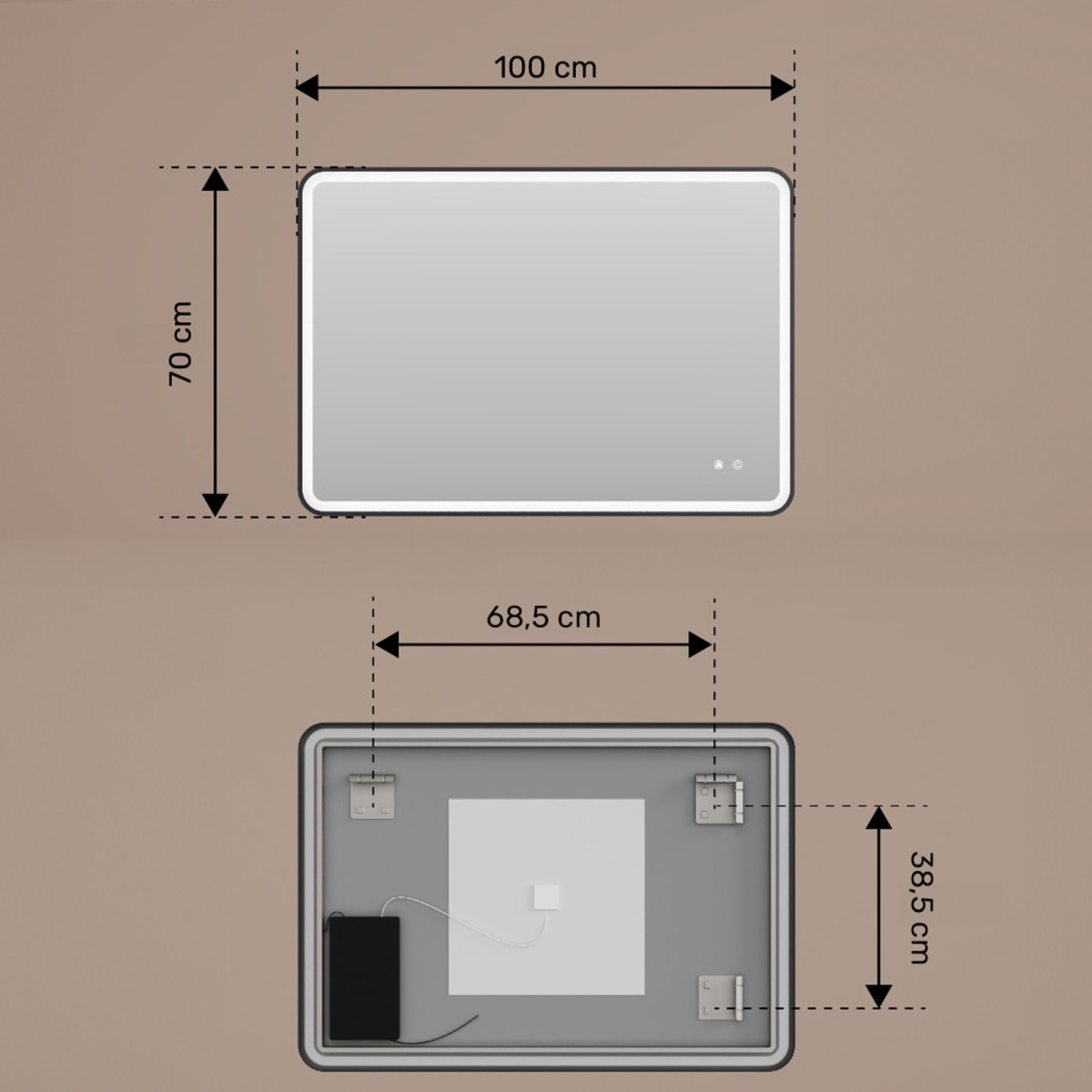Lustro zaokrąglone LED - 100x70/70x100 cm w złotej aluminiowej ramie
