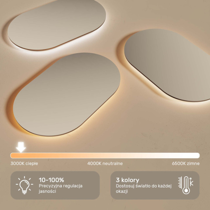 Lustro zaokrąglone LED - 100x70/70x100 cm w złotej aluminiowej ramie