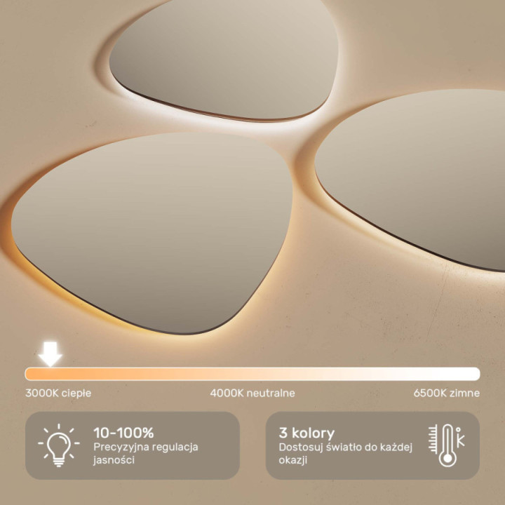 70x100 cm Nieregularne lustro z podświetleniem LED w czarnej aluminiowej ramie