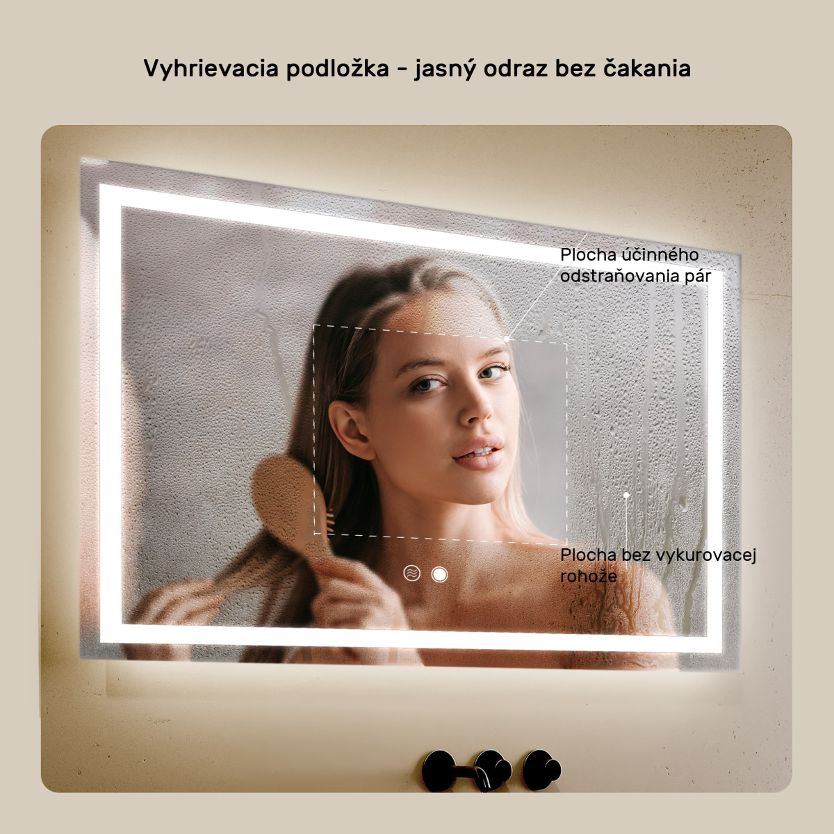 70x50 cm Kúpeľňové zrkadlo s podsvietením 70x50cm s dvojfarebným podsvietením, dotykovým vypínačom, vyhrievanou podložkou