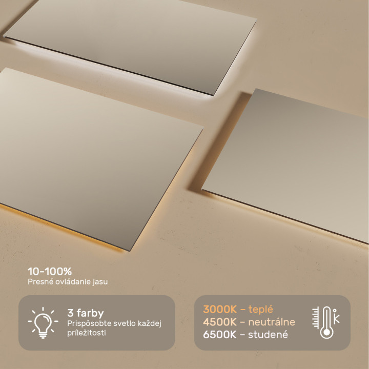 120x70 cm Obdĺžnikové osvetlené zrkadlo do kúpeľne 120x70cm s neutrálnou farbou 4500K