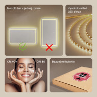120x70 cm Obdĺžnikové osvetlené zrkadlo do kúpeľne 120x70cm s dotykovým vypínačom, teplá farba 3000K