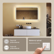 120x70 cm Obdĺžnikové osvetlené zrkadlo do kúpeľne 120x70cm s dotykovým vypínačom, neutrálna farba 4500K