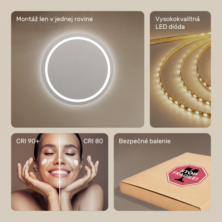 80x80 cm Kruhové osvetlené zrkadlo do kúpeľne 80cm s studenou farbou LED 7000K