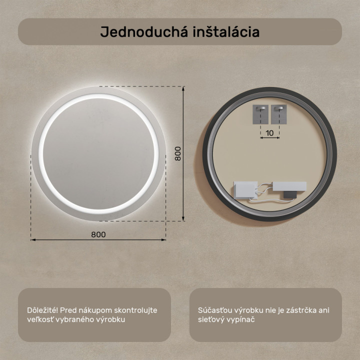 80x80 cm Kruhové osvetlené zrkadlo do kúpeľne 80cm s studenou farbou LED 7000K