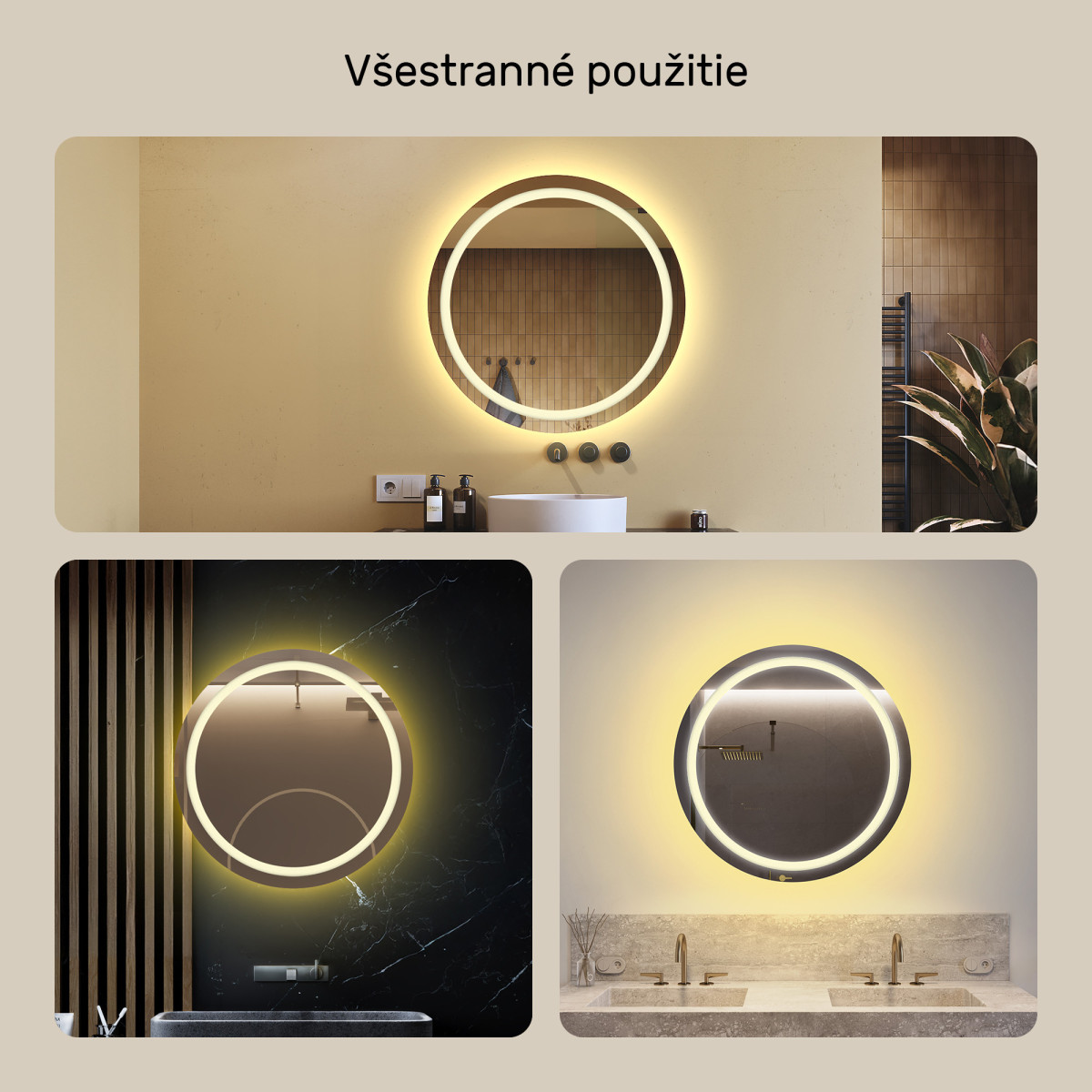 80x80 cm Kruhové osvetlené zrkadlo do kúpeľne 80 cm s teplou farbou 3000K