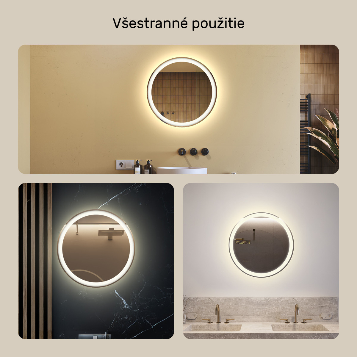 60x60 cm Kruhové osvetlené zrkadlo do kúpeľne 60 cm s neutrálnou farbou 4500K