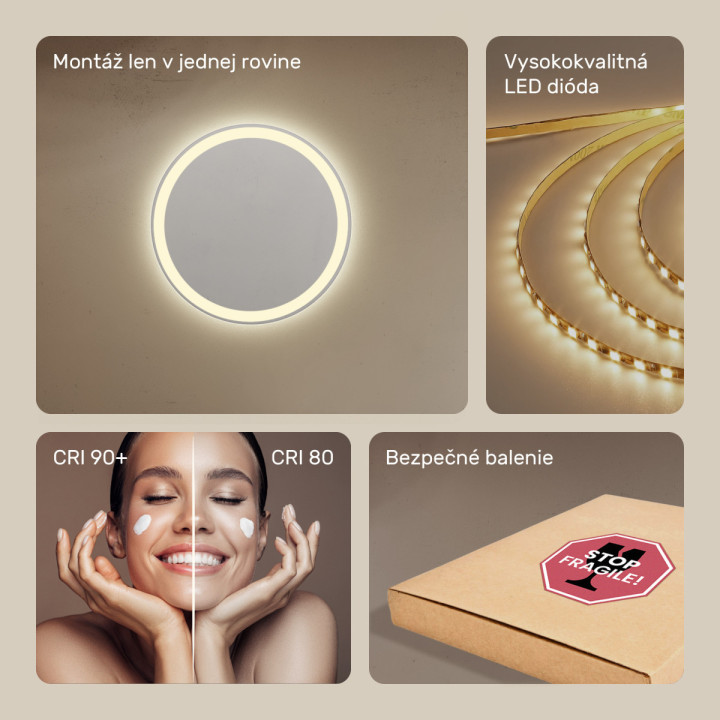 60x60 cm Kruhové osvetlené zrkadlo do kúpeľne 60 cm s neutrálnou farbou 4500K