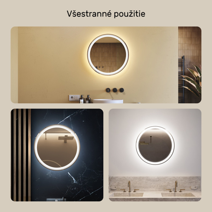 60x60 cm Kruhové osvetlené zrkadlo do kúpeľne 60 cm s studenou farbou LED 7000K