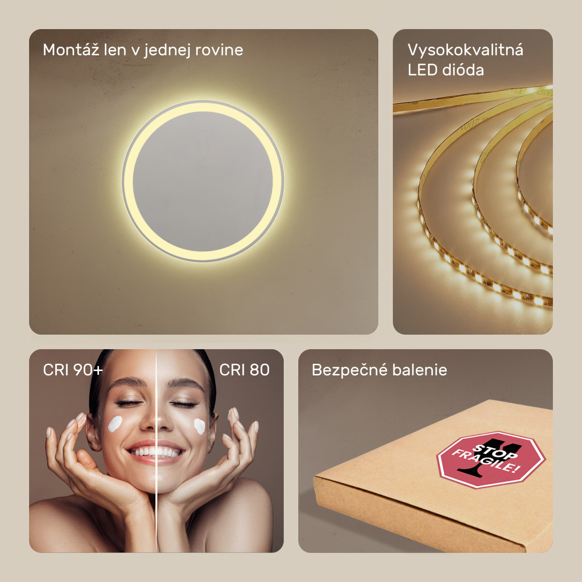 60x60 cm Kruhové osvetlené zrkadlo do kúpeľne 60 cm s teplou farbou 3000 K