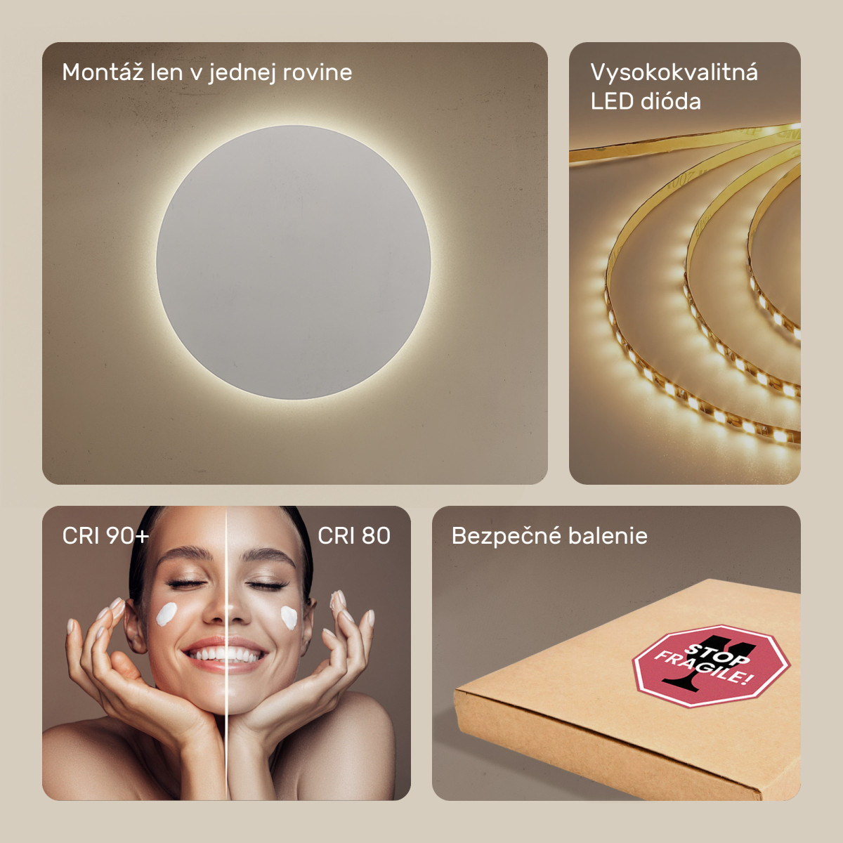 80x80 cm Kruhové osvetlené zrkadlo do kúpeľne 80 cm s neutrálnou farbou 4500 K