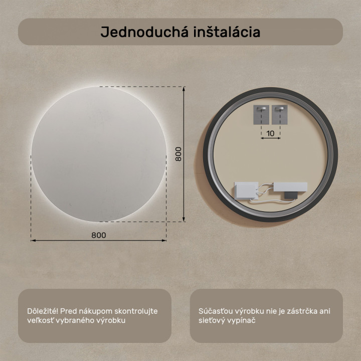 80x80 cm Kruhové osvetlené zrkadlo do kúpeľne 80 cm s LED osvetlením v studenej farbe 7000 K