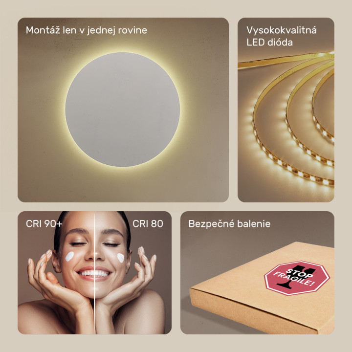 80x80 cm Kruhové osvetlené zrkadlo do kúpeľne 80 cm s teplou farbou 3000 K