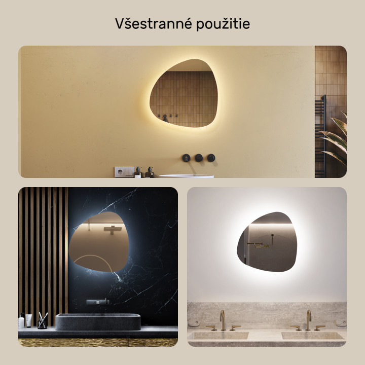 54x54 cm Nerovnomerné osvetlené dekoratívne zrkadlo LED 54 x 54 cm s studenou farbou LED 7000 K