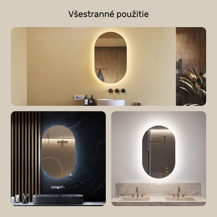 50x80 cm Kúpeľňové osvetlené zrkadlo 50x80cm s studenou farbou LED 7000K