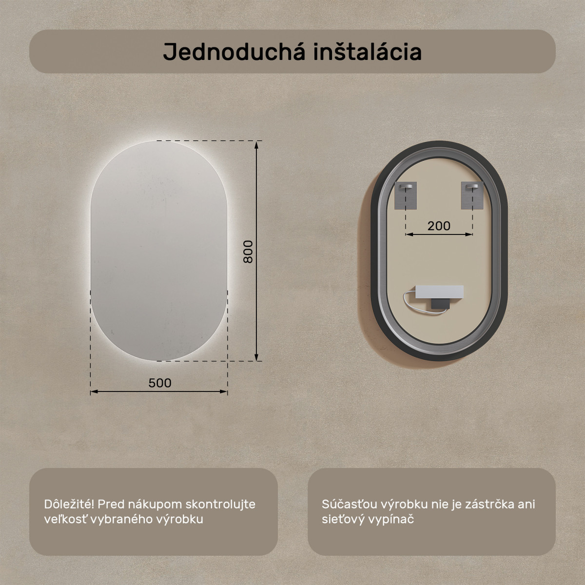 50x80 cm Kúpeľňové osvetlené zrkadlo 50x80cm s studenou farbou LED 7000K