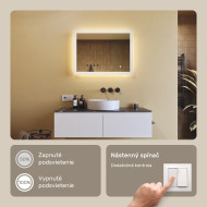 80x60 cm Obdĺžnikové zrkadlo do kúpeľne s LED osvetlením 80x60cm s dvojfarebným LED osvetlením, dotykový vypínač
