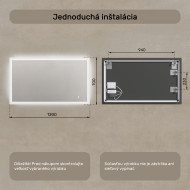120x70 cm Obdĺžnikové zrkadlo do kúpeľne s LED osvetlením 120x70cm s dvojfarebným LED osvetlením, dotykový vypínač
