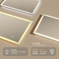 100x70 cm Zaoblené zrkadlo do kúpeľne s LED osvetlením, 100x70cm, Dvojfarebné, Dotykový vypínač