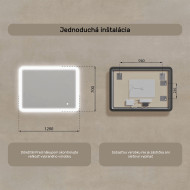 120x70 cm Zaoblené zrkadlo do kúpeľne s LED osvetlením, 120x70cm, Dvojfarebné, Dotykový vypínač