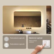 120x70 cm Zaoblené zrkadlo do kúpeľne s LED osvetlením, 120x70cm, Dvojfarebné, Dotykový vypínač