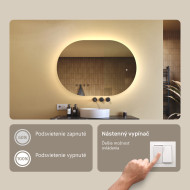 100x70 cm Podsvietené zrkadlo do kúpeľne, 100x70cm, Dvojfarebné, Dotykový vypínač