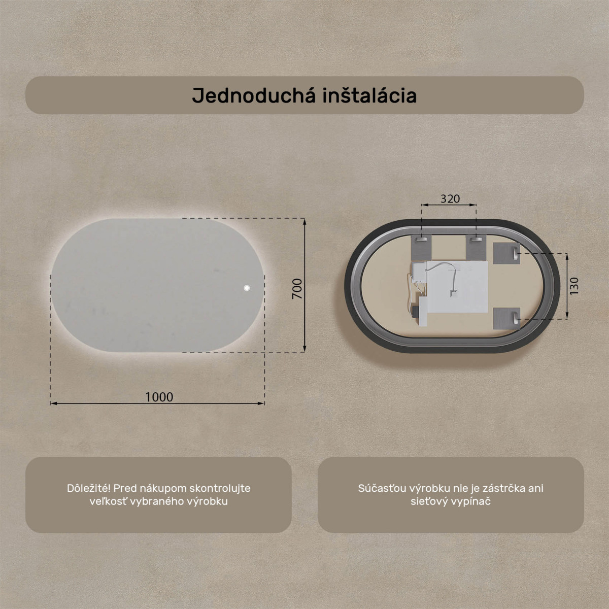 100x70 cm Podsvietené zrkadlo do kúpeľne, 100x70cm, Dvojfarebné, Dotykový vypínač