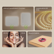 100x70 cm Zaoblené zrkadlo do kúpeľne s LED osvetlením, 100x70cm, Dvojfarebné, Dotykový vypínač, Vyhrievacia podložka