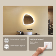 54x54 cm Nerovnomerné zrkadlo s podsvietením, 54x54cm, Dvojfarebné, Dotykový vypínač