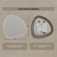 54x54 cm Nerovnomerné zrkadlo s podsvietením, 54x54cm, Dvojfarebné, Dotykový vypínač