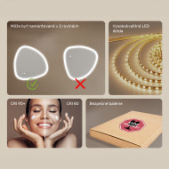 74x74 cm Nerovnomerné zrkadlo s podsvietením, 74x74cm, Dvojfarebné, Dotykový vypínač, Vyhrievacia podložka