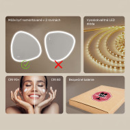 94x94 cm Nerovnomerné zrkadlo s podsvietením, 94x94cm, Dvojfarebné, Dotykový vypínač, Vyhrievacia podložka