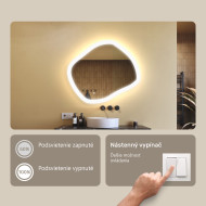 74x64 cm Kúpeľňové zrkadlo s osvetlením, 74x64cm, dvojfarebné, dotykový vypínač