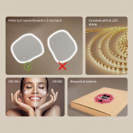 94x84 cm Kúpeľňové zrkadlo s osvetlením, 94x84cm, Dvojfarebné, Dotykový vypínač, Vyhrievacia podložka